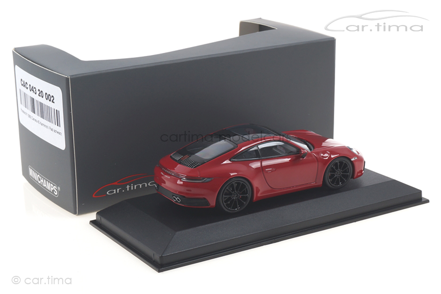 Porsche 911 (992) Carrera 4S Karminrot / Rad schwarz - Minichamps car.tima CUSTOMIZED