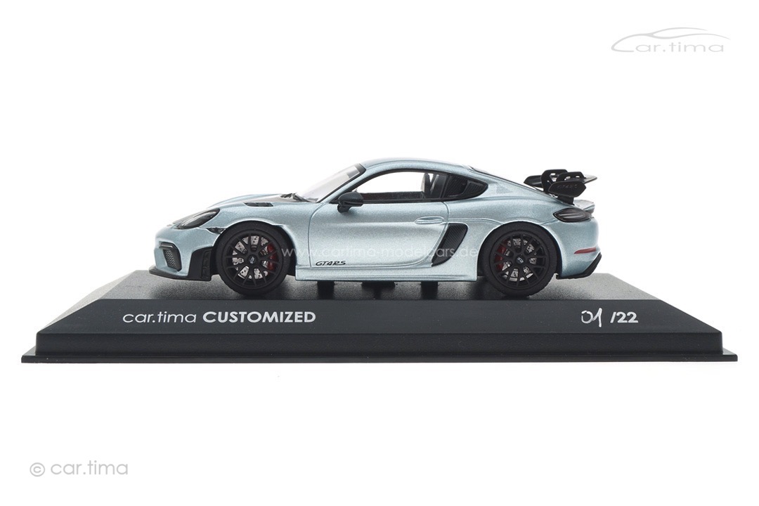 Porsche 718 Cayman GT4 RS Azzuro Thetys/Rad schwarz Minichamps car.tima CUSTOMIZED 1:43