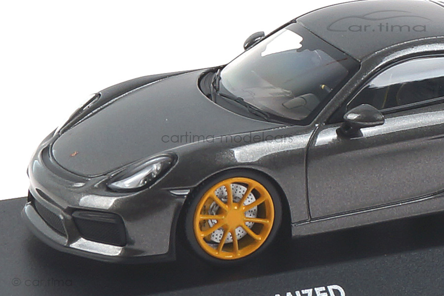 Porsche Cayman GT4 - Achatgrau / Rad signalgelb - Minichamps - car.tima CUSTOMIZED