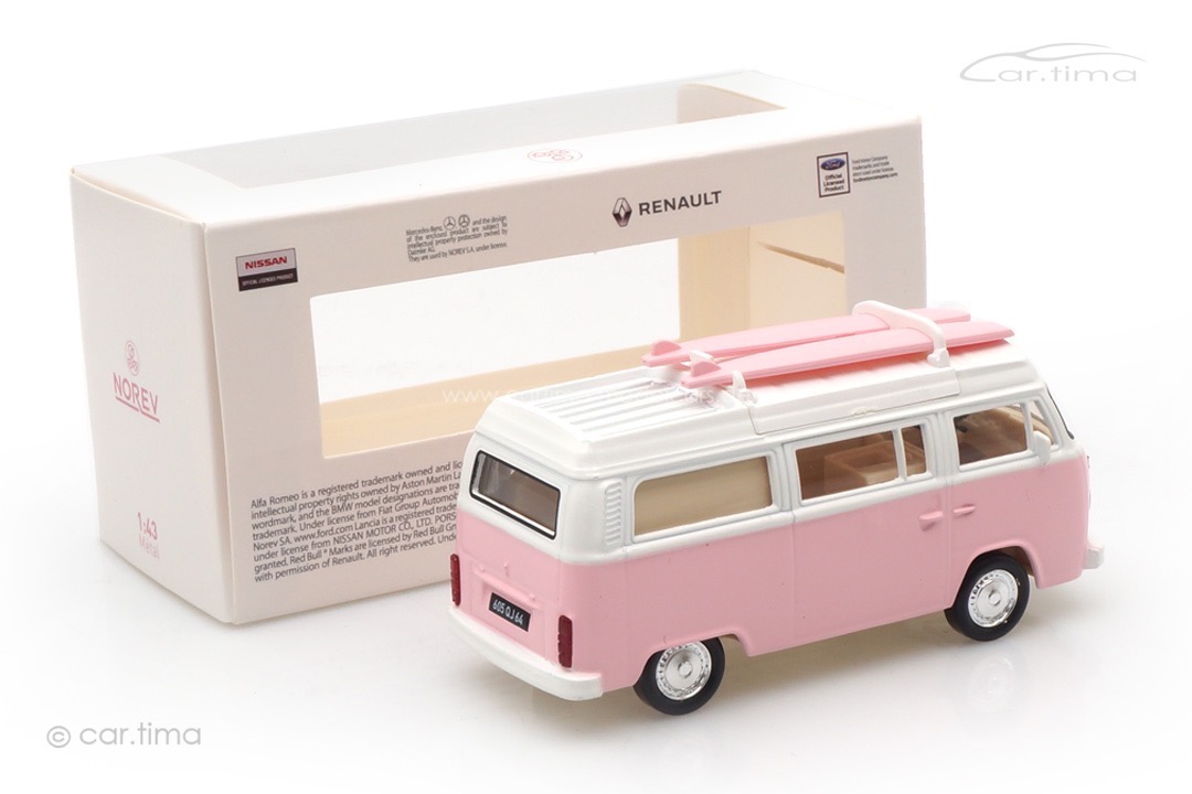 Volkswagen T2 Combi + Surfboards rosa/weiß Norev 1:43 430401-T2