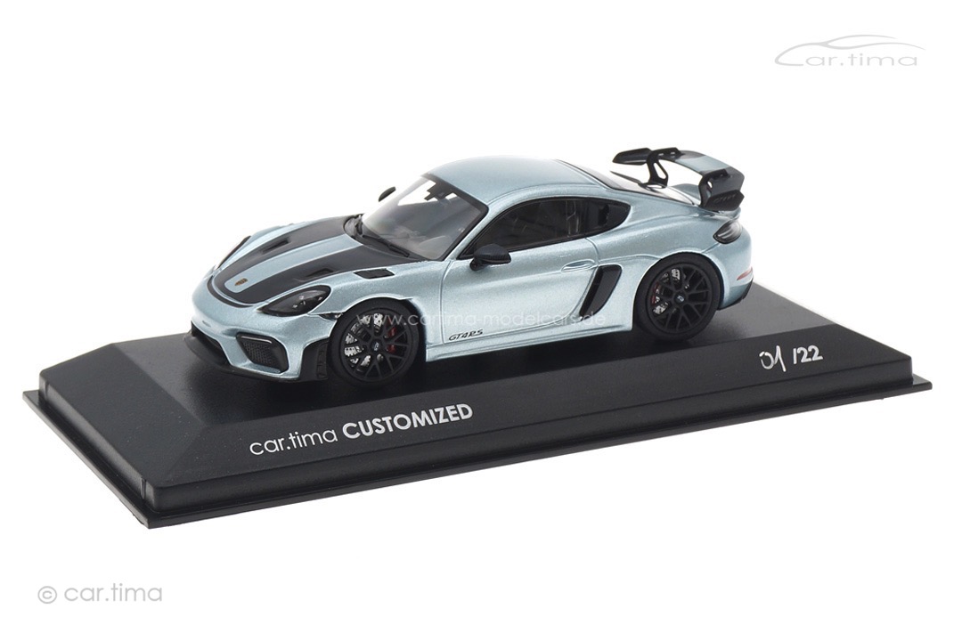 Porsche 718 Cayman GT4 RS Azzuro Thetys/Rad schwarz Minichamps car.tima CUSTOMIZED 1:43