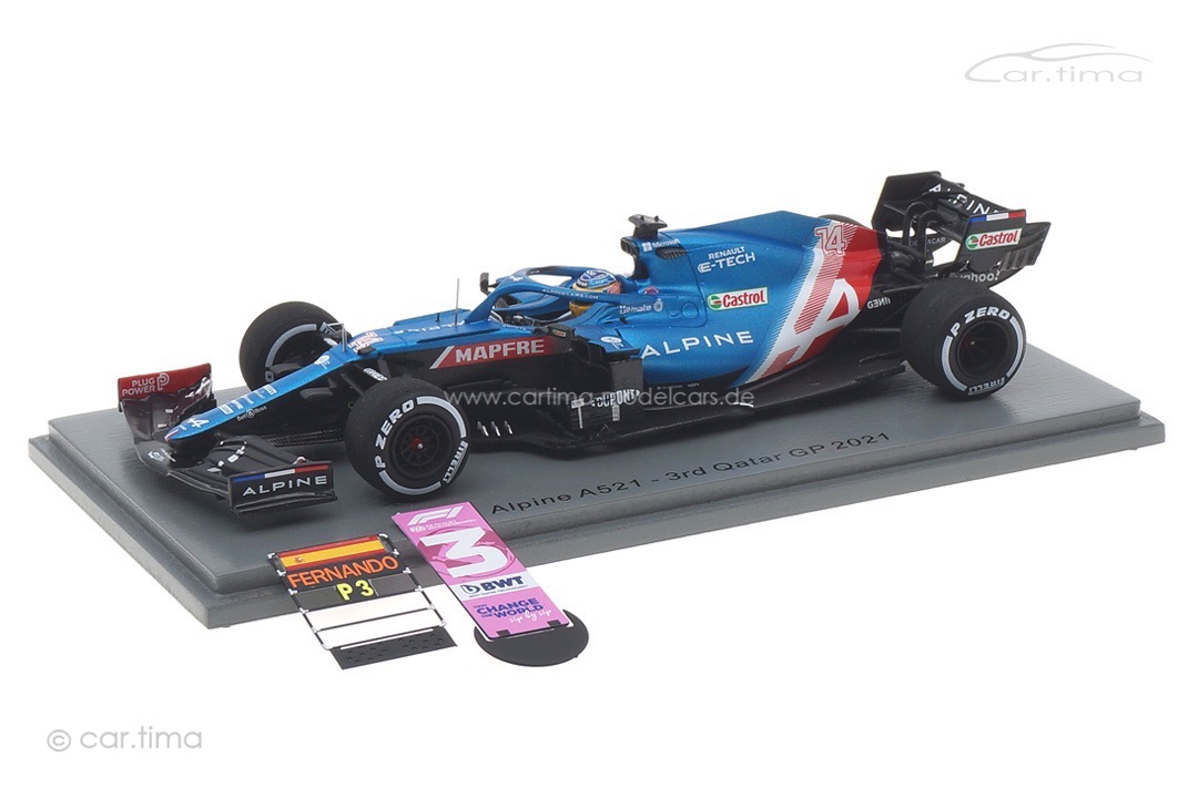 Alpine A521 GP Qatar 2021 Fernando Alonso/No.3 board/pit board Spark 1:43 S7851