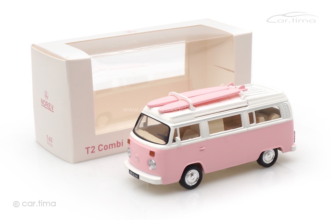 Volkswagen T2 Combi + Surfboards rosa/weiß Norev 1:43 430401-T2